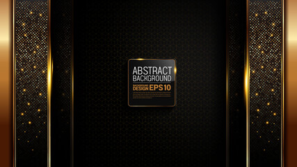 black gold background, luxury image abstract, straight lines overlap layer shadow gradients space composition, 3840 x 2160 monitor size for banner, flyer cover layout, template design