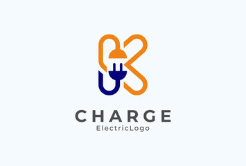 Letter K Electric Plug Logo, Letter K and Plug combination, flat design logo template element, vector illustration