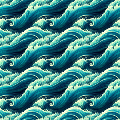 Fototapeta na wymiar Seamless pattern of ocean waves, background illustration.