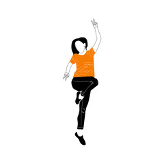 Hand drawn illustration of happy woman jumping