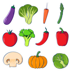 set of vegetables vegan food vector hand drawn