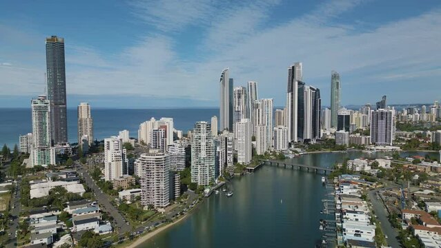 Aerial shot of Gold Coast city centre in Australia