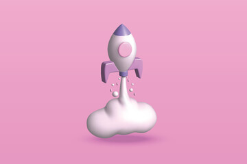 Rocket icon on purple background. 3d vector illustration design.