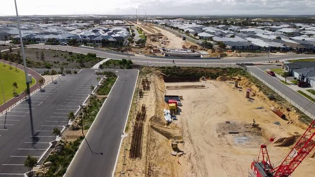 Rail Extension Works Near Butler Station Perth, Aerial Flyover Construction Work