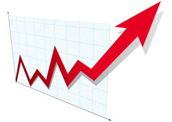 急上昇する折れ線グラフ　上向きの矢印　ビジネスイメージ