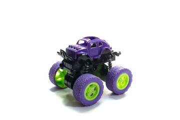 Purple racing car model toy isolated on white background.