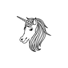Unicorn head concept black and white illustration design