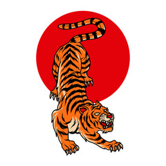 Japanese tiger roaring hand drawn illustration design