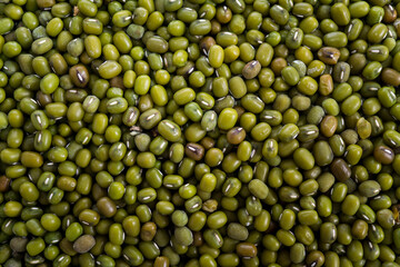 Top view of green bean seeds, suitable for web landing page, banner, background.