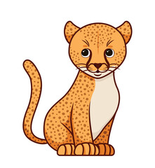 Jungle puma character. Toy for boys and girls, cute mascot and adorable logo. Social media sticker, briefcase badge and notebook label. Poster or banner for website. Cartoon flat vector illustration