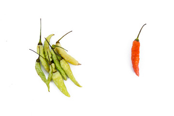 Green cayenne pepper with red chili as a symbol of green pepper is a community