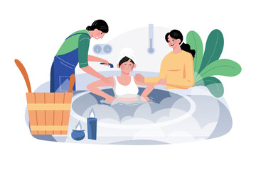 Obraz premium Woman relaxing in the sauna Illustration concept on white background