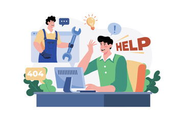Website technical support online service Illustration concept on white background