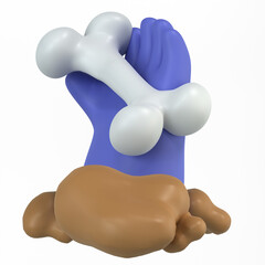 3d render hand with bone halloween icon