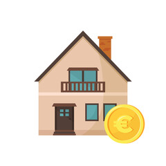 House with euro coin. House for sale. Real estate investment concept. Vector illustration