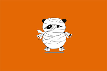 Image of a mummy panda on an orange background.