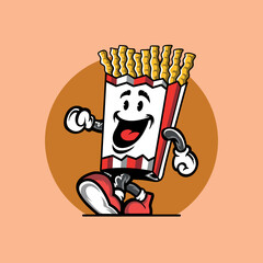 vintage french fries cartoon mascot illustration