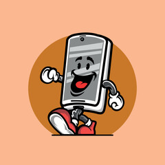 vintage handphone cartoon mascot illustration