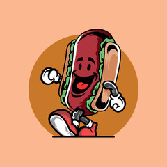 vintage hotdog cartoon mascot illustration