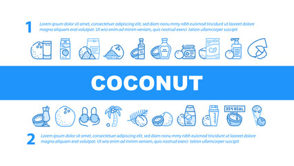 coconut coco fruit white tropical landing web page header vector. milk nut, fresh food, organic palm, natural oil, healthy exotic nutrition nature coconut coco fruit white tropical Illustration