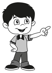 niño, enseña, dibujos animado, caricatura, chico, varon, persona