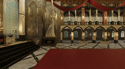 Fantasy royal palace interior 3d illustration