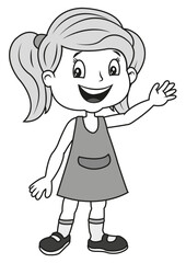 niña saludando, alegre, dibujo, caricatura, ilustración de niña