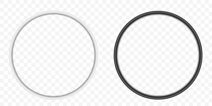 Set of realistic circular frames with shadow. White and black round on a transparent background, vector