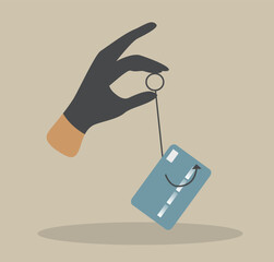 vector illustration in a flat style on the theme of fraud on the Internet, fishing