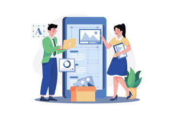 UX developer and UI designer brainstorming about mobile app.