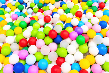 Fototapeta na wymiar Children game basin with colorful plastic spheres balls 
