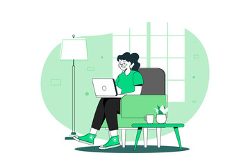 Girl Working On Laptop Illustration concept on white background