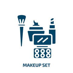 makeup set icon from beauty collection. Filled makeup set, makeup, lipstick glyph icons isolated on white background. Black vector makeup set sign, symbol for web design and mobile apps