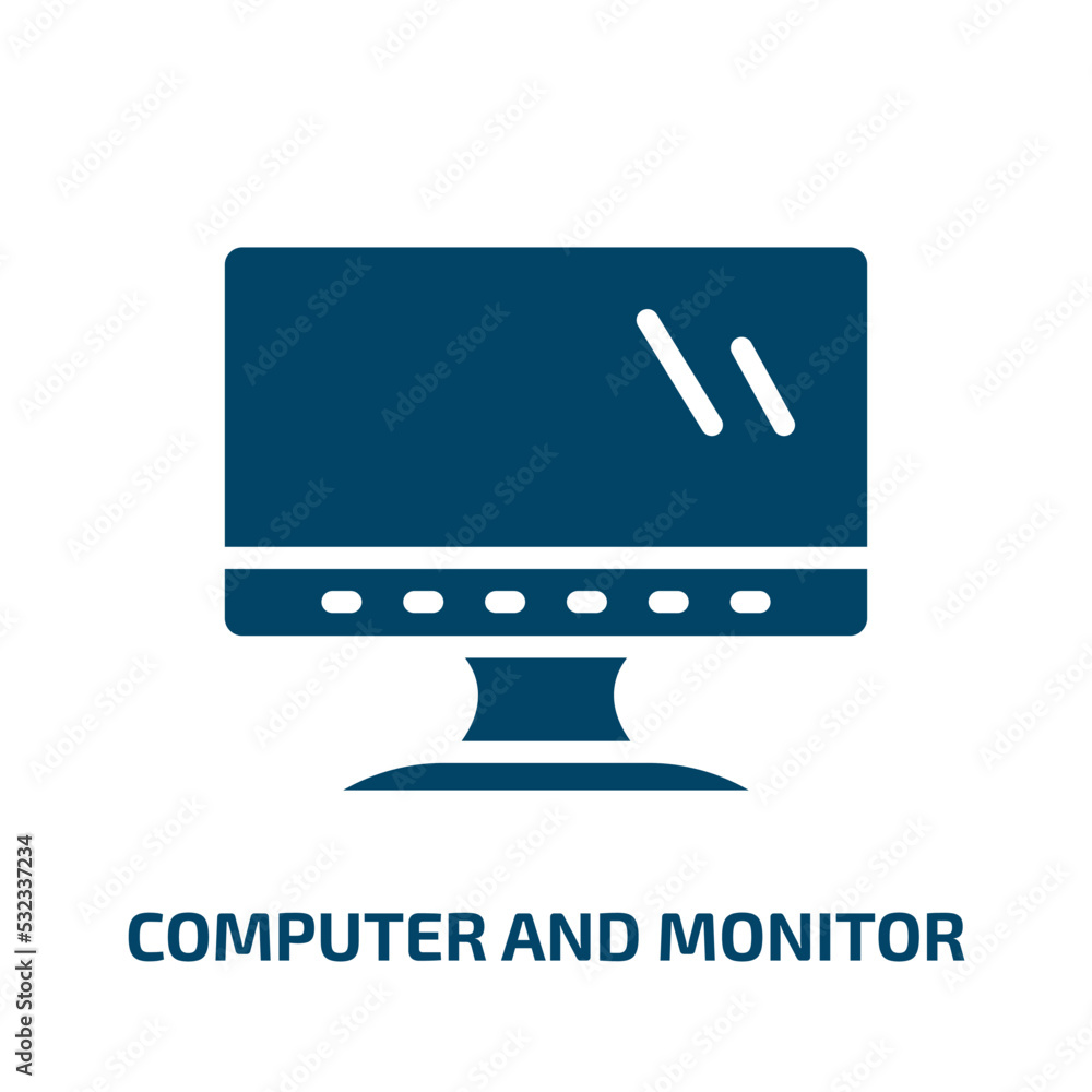 Poster computer and monitor icon from computer collection. filled computer and monitor, screen, monitor gly