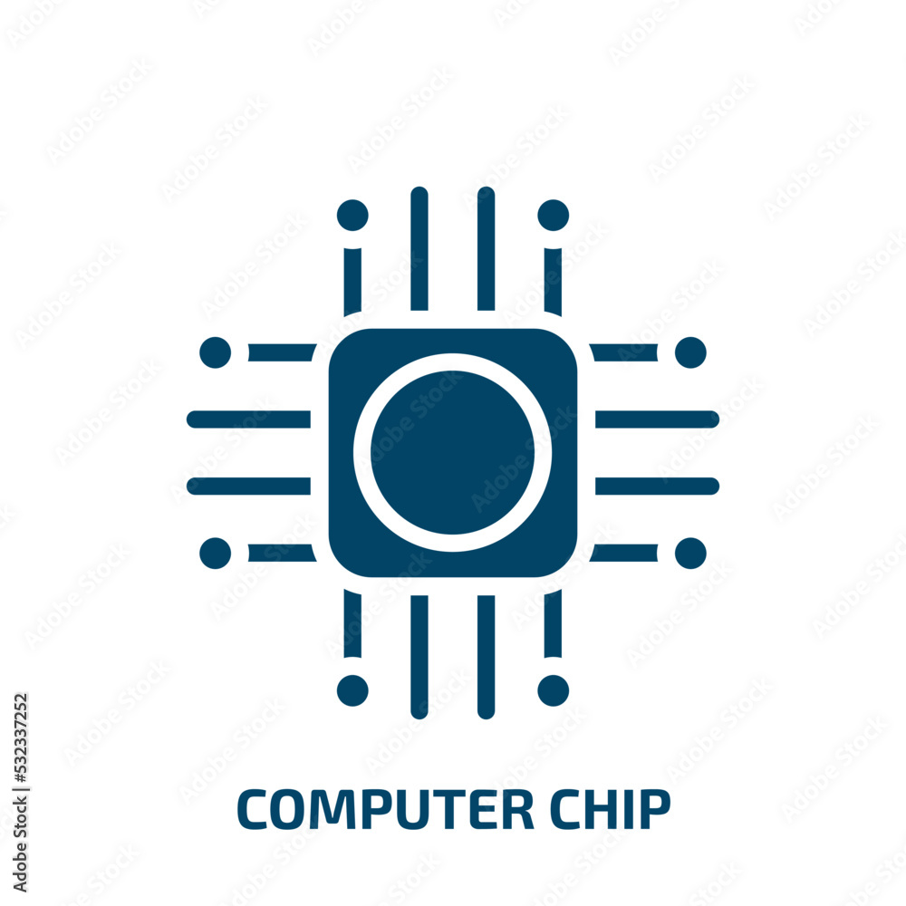 Poster computer chip icon from computer collection. filled computer chip, computer, chip glyph icons isolat