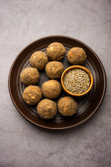 Bajra Atta Ladoo or kuler laddoo - Millet Flour Laddu, a popular winter sweet snack food from India