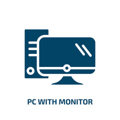 pc with monitor icon from computer collection. Filled pc with monitor, screen, monitor glyph icons isolated on white background. Black vector pc with monitor sign, symbol for web design and mobile