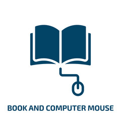 book and computer mouse icon from computer collection. Filled book and computer mouse, mouse, book glyph icons isolated on white background. Black vector book and computer mouse sign, symbol for web