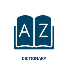 dictionary icon from education collection. Filled dictionary, education, book glyph icons isolated on white background. Black vector dictionary sign, symbol for web design and mobile apps