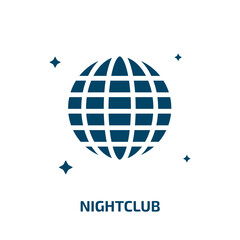 nightclub icon from arcade collection. Filled nightclub, label, bar glyph icons isolated on white background. Black vector nightclub sign, symbol for web design and mobile apps
