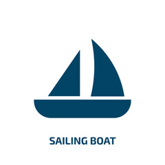 sailing boat icon from arcade collection. Filled sailing boat, vacation, boat glyph icons isolated on white background. Black vector sailing boat sign, symbol for web design and mobile apps