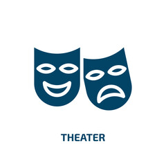 theater icon from arcade collection. Filled theater, screen, theatre glyph icons isolated on white background. Black vector theater sign, symbol for web design and mobile apps