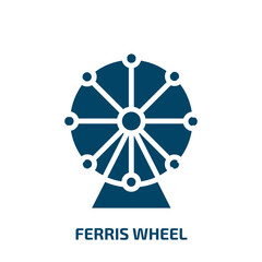 ferris wheel icon from arcade collection. Filled ferris wheel, holiday, travel glyph icons isolated on white background. Black vector ferris wheel sign, symbol for web design and mobile apps