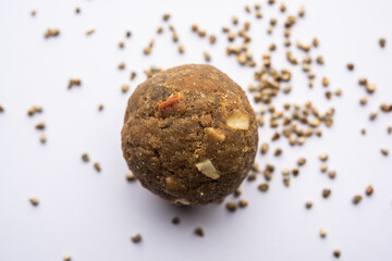 Bajra Atta Ladoo or kuler laddoo - Millet Flour Laddu, a popular winter sweet snack food from India