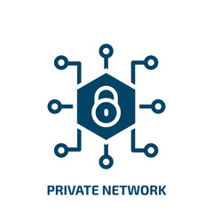 private network icon from internet security collection. Filled private network, private, data glyph icons isolated on white background. Black vector private network sign, symbol for web design and
