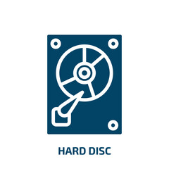 hard disc icon from internet security collection. Filled hard disc, hardware, drive glyph icons isolated on white background. Black vector hard disc sign, symbol for web design and mobile apps