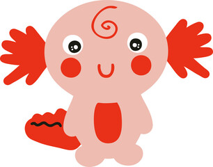 Hand drawn axolotl baby salamander illustration.
