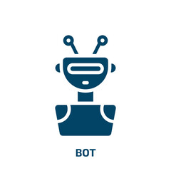 bot icon from internet security collection. Filled bot, robot, technology glyph icons isolated on white background. Black vector bot sign, symbol for web design and mobile apps