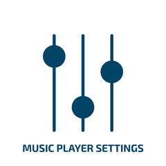music player settings icon from music and media collection. Filled music player settings, sound, button glyph icons isolated on white background. Black vector music player settings sign, symbol for