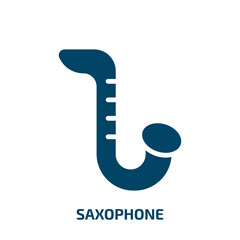 saxophone icon from music and media collection. Filled saxophone, music, sound glyph icons isolated on white background. Black vector saxophone sign, symbol for web design and mobile apps